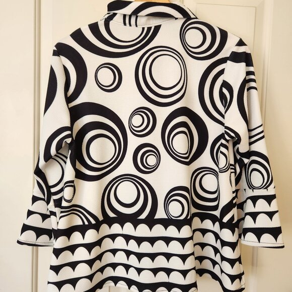 Damee Short Jacket Blazer Black White Geometric Circle Print Art Modern Unique M - Picture 2 of 10